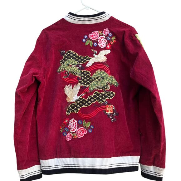 Embellish NYC Red Corduroy Varsity Jacket Full Zip Embroidered Men Small - Picture 9 of 11